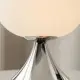 5lamp Egg masa lambasında opal cam gövde ve parlak krom metal ayak bağlantı detayı