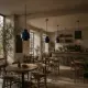 Mavi Duo Beam sarkıt aydınlatmaların modern kafe dekorasyonunda çoklu kullanımı