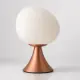 5lamp Egg bakır renk metal gövdeli 32 cm opal cam E27 masa lambası beyaz fonda önden görünüm