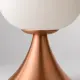 5lamp Egg masa lambasının opal cam ve bakır renk metal gövde birleşim detayı